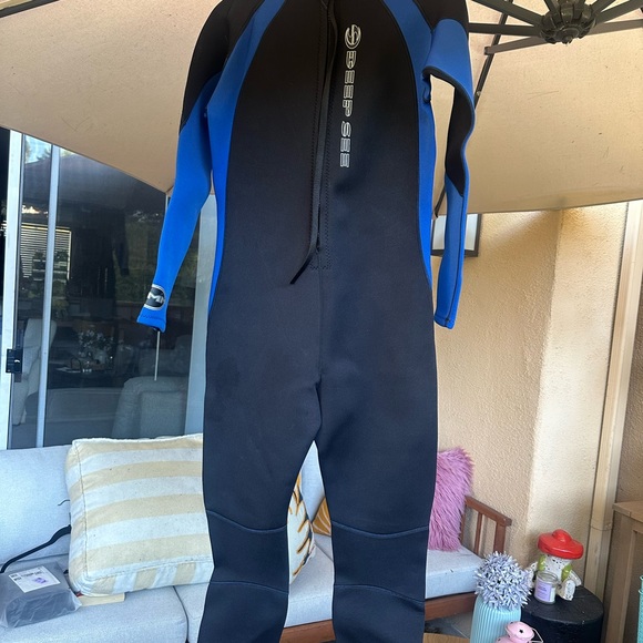 Deep See 3mm Mens Full Wetsuit XL Zipper Long Sleeve Knee Pads Neoprene - Picture 3 of 12